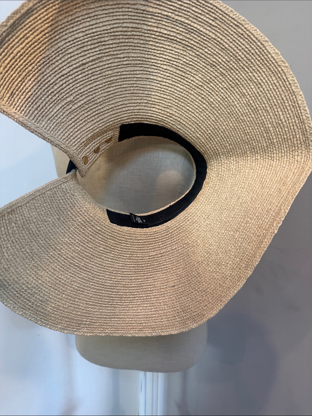 Janessa Leone Birdie Visor Sun Hat Natural Raffia Visor with Black Leather Trim - Picture 8 of 9
